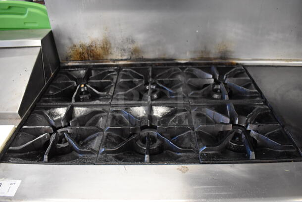 Imperial Stainless Steel Commercial Natural Gas Powered 6 Burner Range, Flat Top Griddle, Salamander Cheese Melter, Oven, Over Shelf and Back Splash on Commercial Casters. 60x31x73 - Image 5 of 8