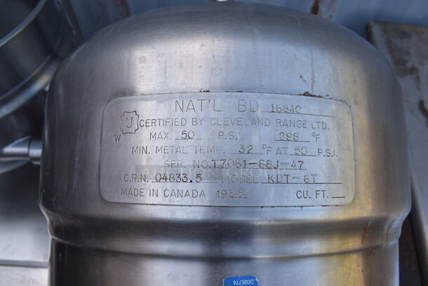 Cleveland Stainless Steel Commercial Tilting Kettle Stand w/ 2 Cleveland KDT-6T Tilting Steam Kettles. 35.5x34x55 - Image 6 of 7