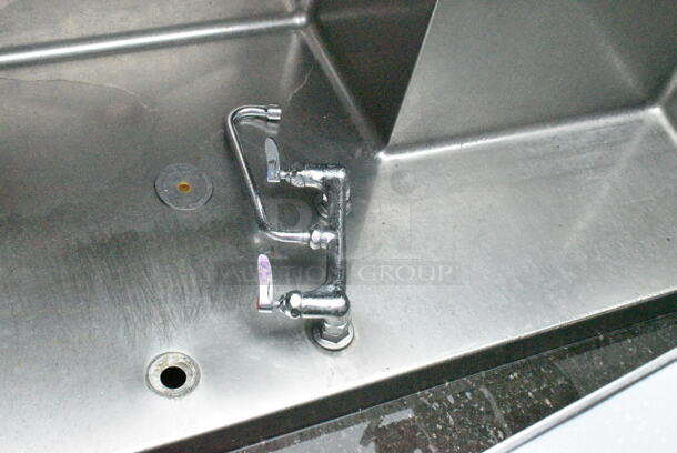 Stainless Steel Commercial 2 Bay Sink w/ 2 Faucets, 2 Handle Sets, Left Side Drain Board. Missing 2 Legs. Bay 24x24x12. Drain Board 19.5x20 - Image 4 of 9