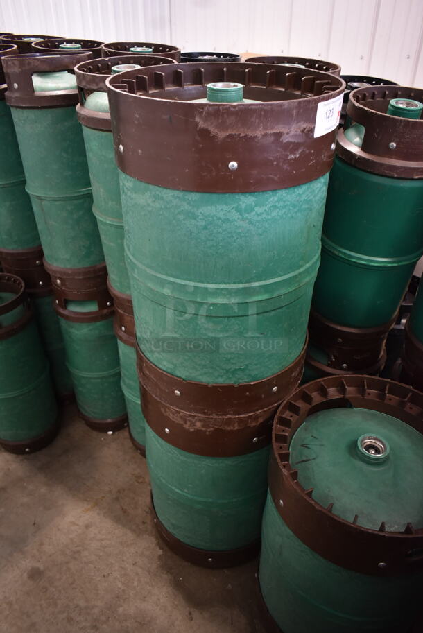 3 Green Half Size Barrel Kegs. 3 Times Your Bid! - Image 3 of 4