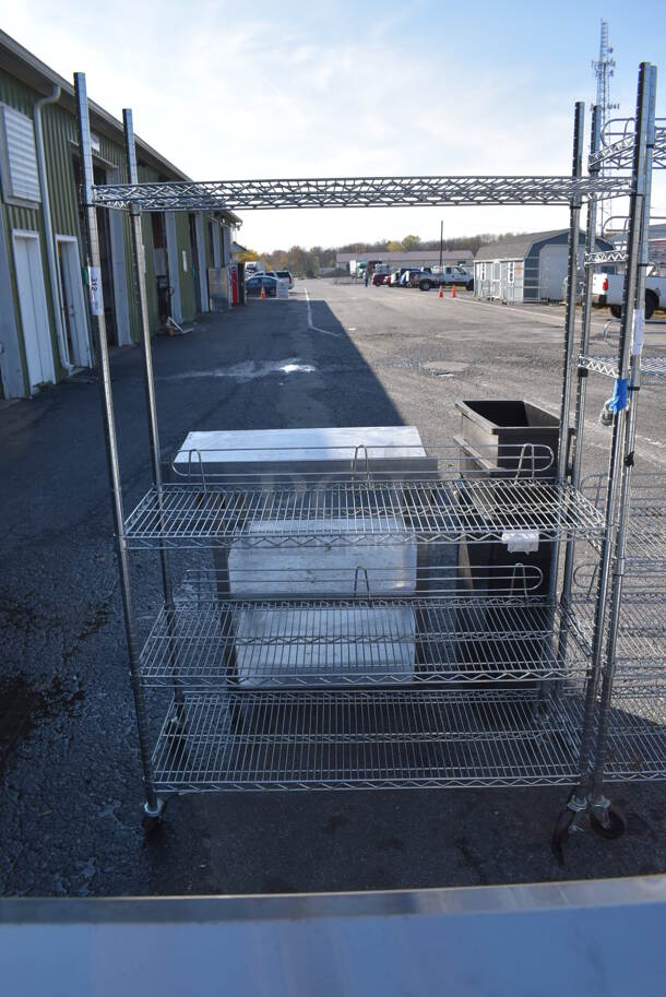 Chrome Finish 4 Tier Wire Shelving Unit on Commercial Casters. BUYER MUST DISMANTLE. PCI CANNOT DISMANTLE FOR SHIPPING. PLEASE CONSIDER FREIGHT CHARGES. 48x19x76.5 - Image 2 of 4
