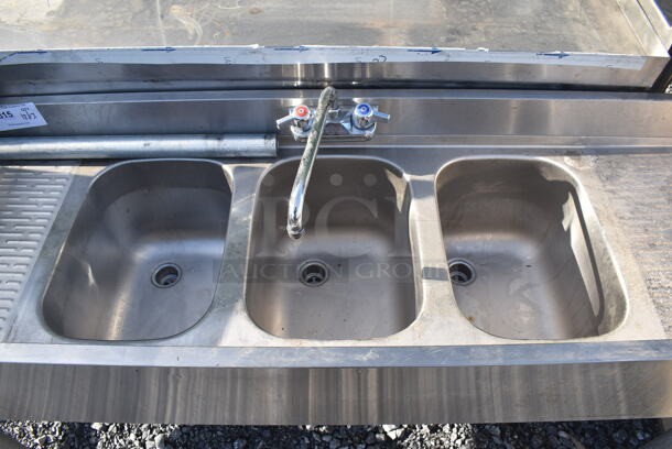 Krowne 18-53C Stainless Steel Commercial 3 Bay Back Bar Sink w/ Dual Drain Boards. 60x19x32. Bays 10x14x10. Drain Boards 16x12x1 - Image 4 of 7