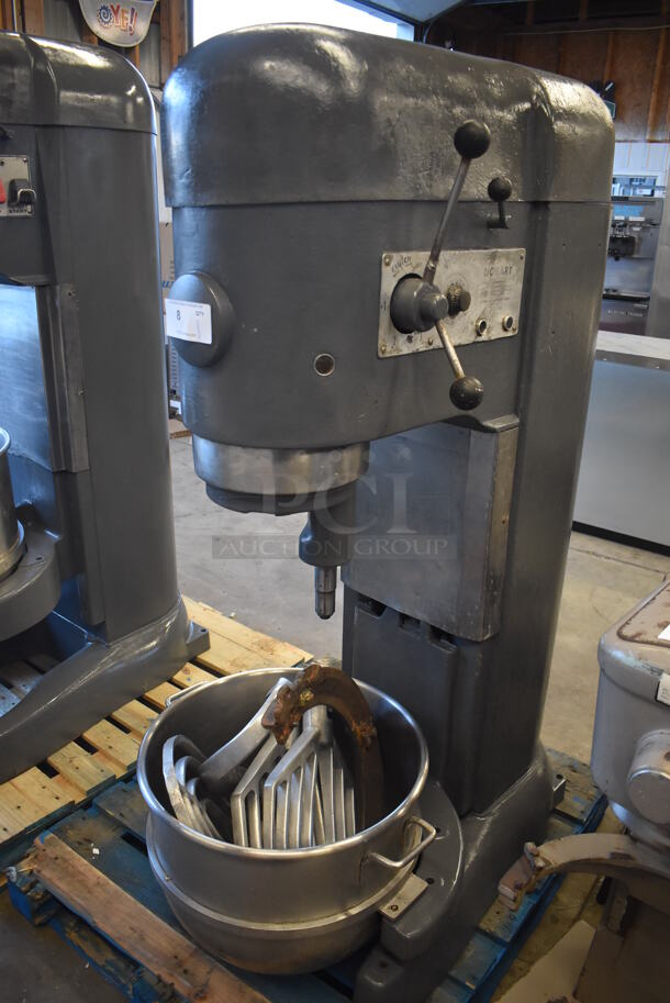 Hobart M802 Metal Commercial Floor Style 80 Quart Planetary Dough Mixer w/ Stainless Steel Mixing Bowl, Bowl Adapter, 3 Paddles and Dough Hook Attachment. 208 Volts, 3 Phase. 30x48x65 - Image 1 of 8