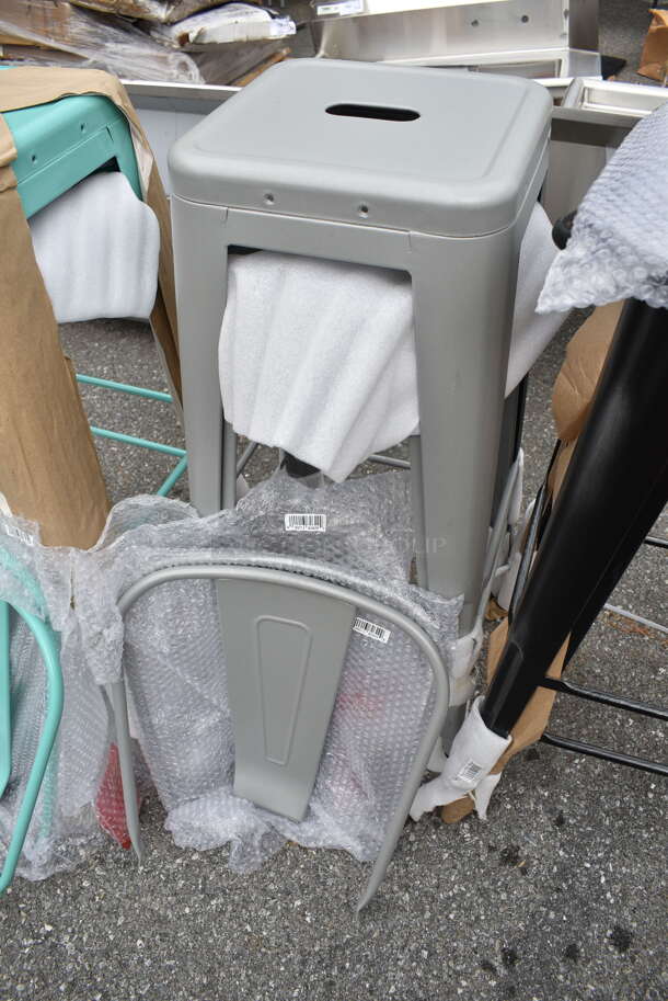 7 Various BRAND NEW SCRATCH AND DENT! Metal Bar Height Stools w/ 6 Back Rests; 2 Black, 3 Gray and 2 Seafoam Blue. 7 Times Your Bid! - Image 7 of 12