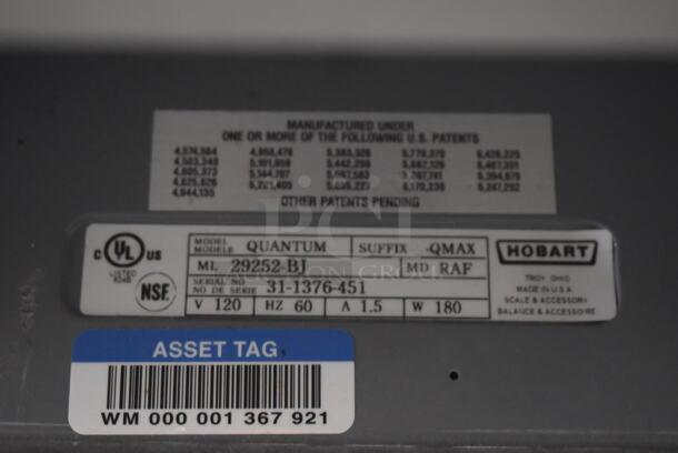 Hobart Quantum Metal Commercial Countertop Food Portioning Scale. 120 Volts, 1 Phase. 19x16x8. Cannot Test Due To Missing Power Cord - Image 6 of 6
