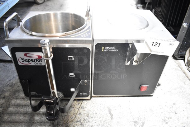 Curtis SCGEM-3 Stainless Steel Coffee Satellite Server and Curtis SCGEM-3-5 Server Stand. No Lid.  - Image 1 of 6