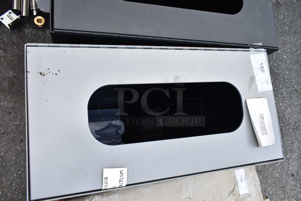 BRAND NEW SCRATCH AND DENT! Rubbermaid FGSR18EPLSM Silhouettes Metallic Silver Steel Designer Rectangular Waste Receptacle - 22.5 Gallon - Image 4 of 5