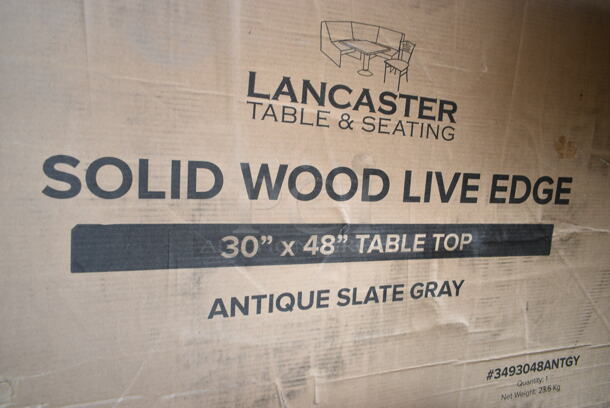 BRAND NEW SCRATCH AND DENT! Lancaster Table & Seating 3493048ANTGY 30" x 48" Solid Wood Live Edge Table Top with Antique Slate Gray Finish - Image 2 of 4