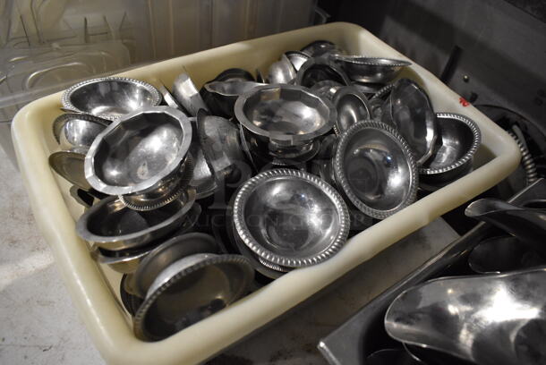 ALL ONE MONEY! Lot of Metal Footed Bowls in Poly Bin. 4x4x1.5 - Image 2 of 5