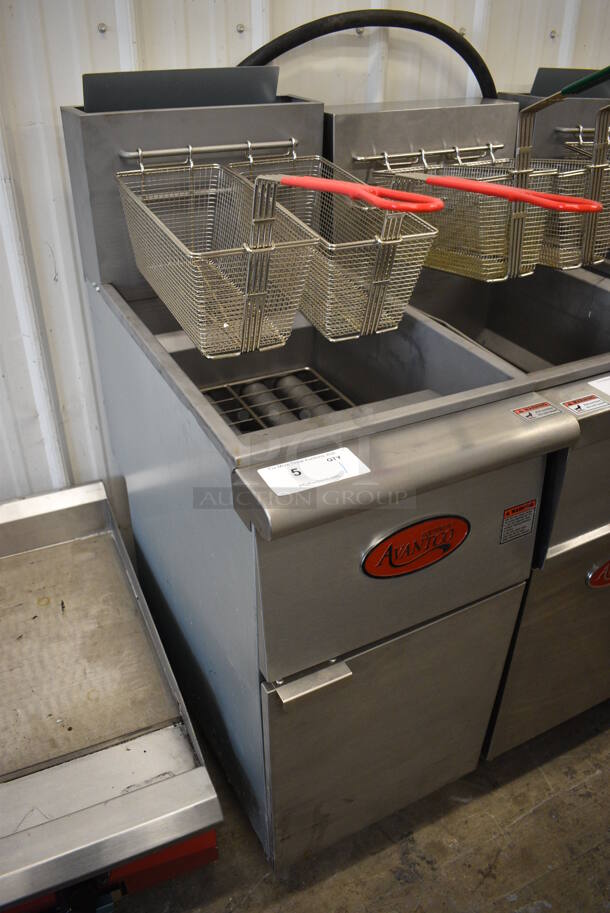 2021 Avantco Model FF400-P Stainless Steel Commercial Floor Style Propane Gas Powered 50 Pound Capacity Deep Fat Fryer w/ 2 Metal Fry Baskets. 120,000 BTU. 15.5x30x47 - Image 2 of 5