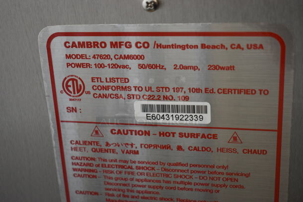 BRAND NEW! Cambro CAM6000 47620 Ultra Pan Carrier® Black Front Loading Insulated Electric (110V, degrees F) Food Pan Carrier - 6 Full-Size Pan Max Capacity. Tested and Working! - Image 7 of 7