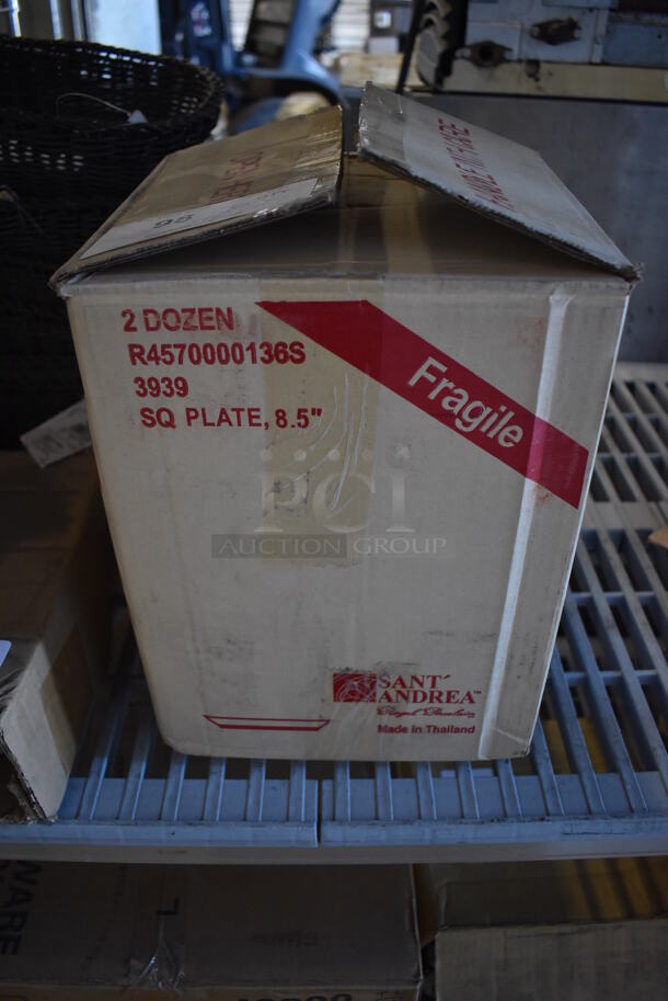 Box of 24 BRAND NEW! Sant Andrea White Ceramic Square Plates. 8.5x8.5x1 - Image 2 of 7