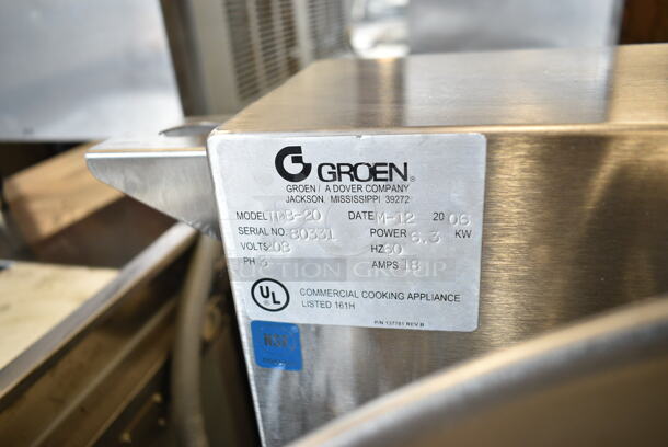 Groen TDB-20 Stainless Steel Commercial Countertop Electric Powered 20 Quart Tilting Steam Kettle on Stand w/ Commercial Casters. 208 Volts, 3 Phase.  - Image 11 of 12