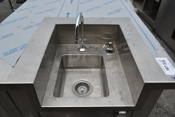 BRAND NEW SCRATCH AND DENT! Stainless Steel Commercial Counter w/ Sink Bay, Faucet, Handles and Under Shelves. - Image 4 of 9
