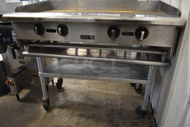 Asber Stainless Steel Commercial Countertop Natural Gas Powered Flat Top Griddle on Stainless Steel Commercial Equipment Stand w/ Commercial Casters. - Image 2 of 5
