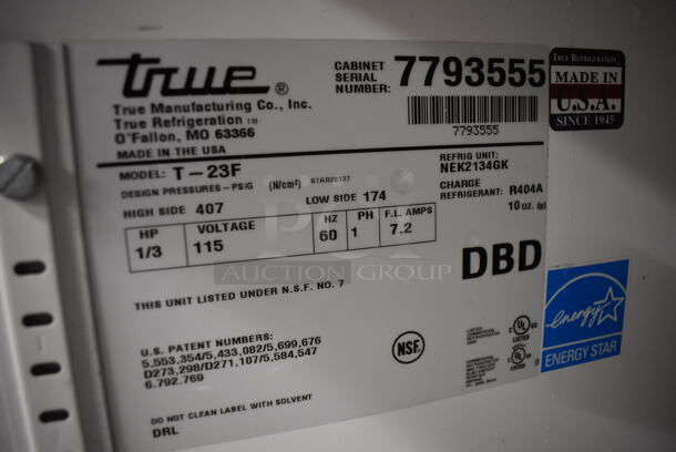 2013 True T-23F ENERGY STAR Stainless Steel Commercial Single Door Reach In Freezer w/ Poly Coated Racks on Commercial Casters. 115 Volts, 1 Phase. 27x30x83.5. Tested and Working! - Image 5 of 5