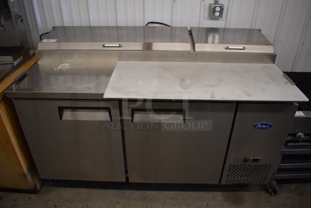 2019 Atosa MPF8202GR Stainless Steel Commercial Pizza Prep Table on Commercial Casters. 115 Volts, 1 Phase. 67x35x43. Tested and Working!