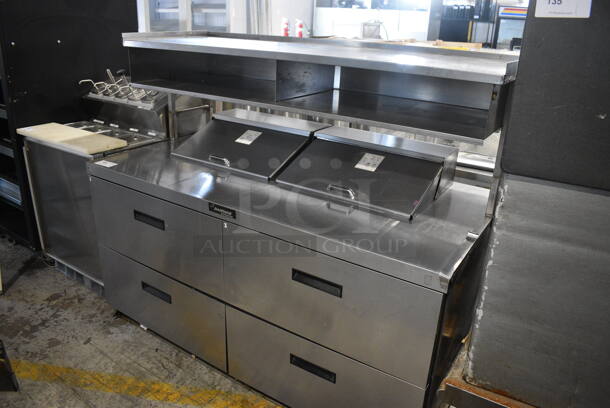 Delfield Model UCD4464N-12-DD5 Stainless Steel Commercial Sandwich Salad Prep Table Bain Marie Mega Top w/ Over Shelf on Commercial Casters. Comes w/ Damaged, Detached Kickplate. 115 Volts, 1 Phase. 65x32x50. Cannot Test - Unit Trips Breaker - Image 2 of 10