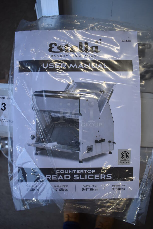 BRAND NEW SCRATCH AND DENT! Estella 348BSLICE58 Metal Commercial Countertop 5/8" Thickness Bread Slicer. 110 Volts, 1 Phase. 25x25x28. Tested and Working! - Image 7 of 10