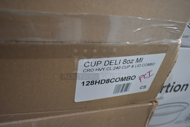 PALLET LOT of 22 BRAND NEW Boxes Including 2 Box 433NACHOS Carnival King Small Clear 2 Compartment Plastic Nacho Tray - 500/Case, 2 Box 176CMT7RHBL Choice 10 1/2" x 15 1/2" Right Handed Heavy-Duty Melamine NSF Blue 7 Compartment Tray - 12/Pack, 3 Box 128HD8COMBO ChoiceHD 8 oz. Microwavable Translucent Plastic Deli Container and Lid Combo Pack - 240/Case, 760SOUP6WB Choice 6 oz. White Double Poly-Coated Paper Food Cup - 1000/Case, 2 Box 500TO963 Choice 9" x 6" x 3" Microwaveable 2-Compartment Black / Clear Plastic Hinged Container - 100/Case, 3 Box 127P150C Choice 1.5 oz. Clear Plastic Souffle Cup / Portion Cup - 2500/Case, 500TW5 Choice 5 oz. Translucent Thin Wall Plastic Cold Cup - 2500/Case, 2 Box 5001BNAP EcoChoice 1-Ply Natural Kraft Beverage / Cocktail Napkin - 4000/Case. 22 Times Your Bid! - Image 9 of 12