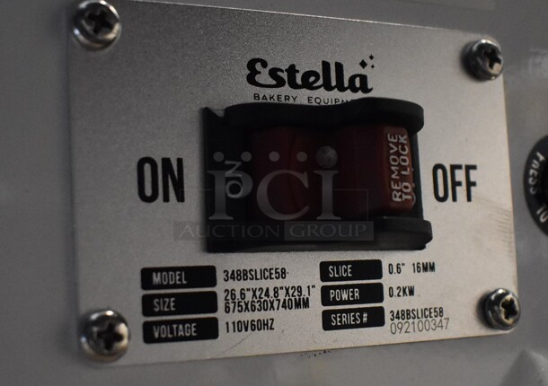 BRAND NEW SCRATCH AND DENT! Estella 348BSLICE58 Metal Commercial Countertop 5/8" Thickness Bread Slicer. 110 Volts, 1 Phase. 25x25x28. Tested and Working! - Image 10 of 10