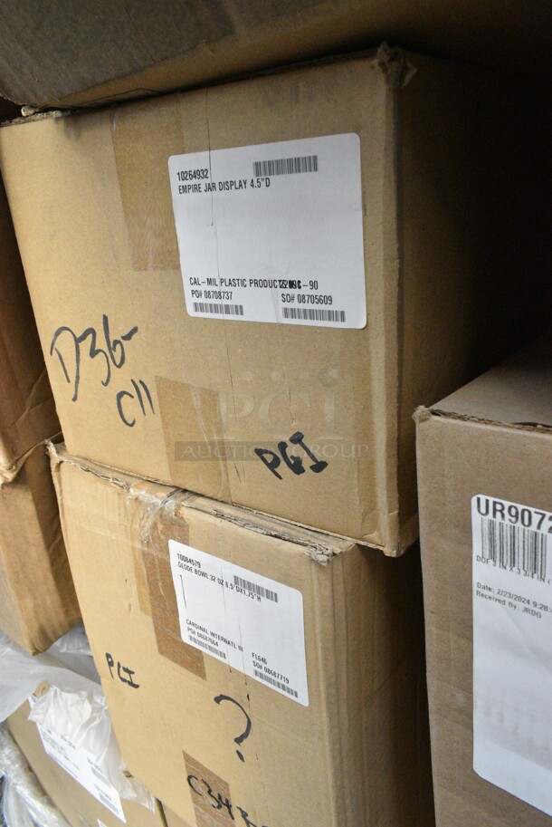 30 BRAND NEW! Boxes Including Libbey 95 11 oz Straight-Sided Zombie Glass, GET WB-662-MG Square Metal Wire Storage Basket, Cal-Mil 22092-90 Empire Six 4" x 4" Black Metal Jar Display - 12 1/2" x 8 1/2" x 5 1/4", Allied 222004931 Full Size Stainless Steel Drop In Bins, Libbey 92424 55 oz Pitchers, Libbey 97001 Carafes. 30 Times Your Bid!  - Image 5 of 12