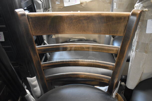 4 BRAND NEW SCRATCH AND DENT! Lancaster Table & Seating Wooden Bar Height Chair with Vintage Ladder Back and Black Padded Seat. 17x17x44. 4 Times Your Bid! - Image 4 of 8