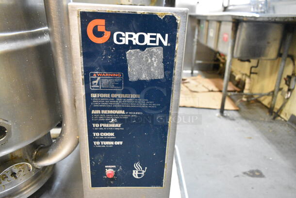 Groen TDB-40 Stainless Steel Commercial Electric Powered 40 Quart Tilting Steam Kettle on Equipment Stand w/ 2 Commercial Casters. 250 Volts. This Unit Was In Working Condition When the Restaurant Closed. (kitchen) - Image 6 of 6