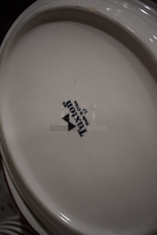 17 White Ceramic Oval Plates w/ Brown Lines on Rim. 9.5x7.5x1. 17 Times Your Bid! - Image 3 of 3
