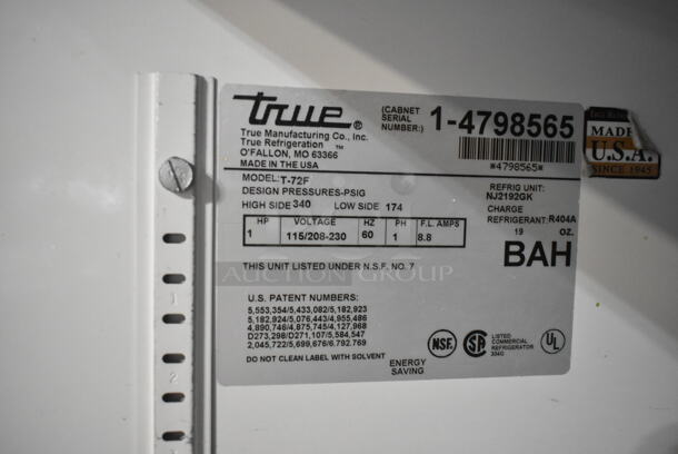 True T-72F Stainless Steel Commercial 3 Door Reach In Freezer w/ Poly Coated Racks on Commercial Casters. 115/208-230 Volts, 1 Phase.   - Image 10 of 10