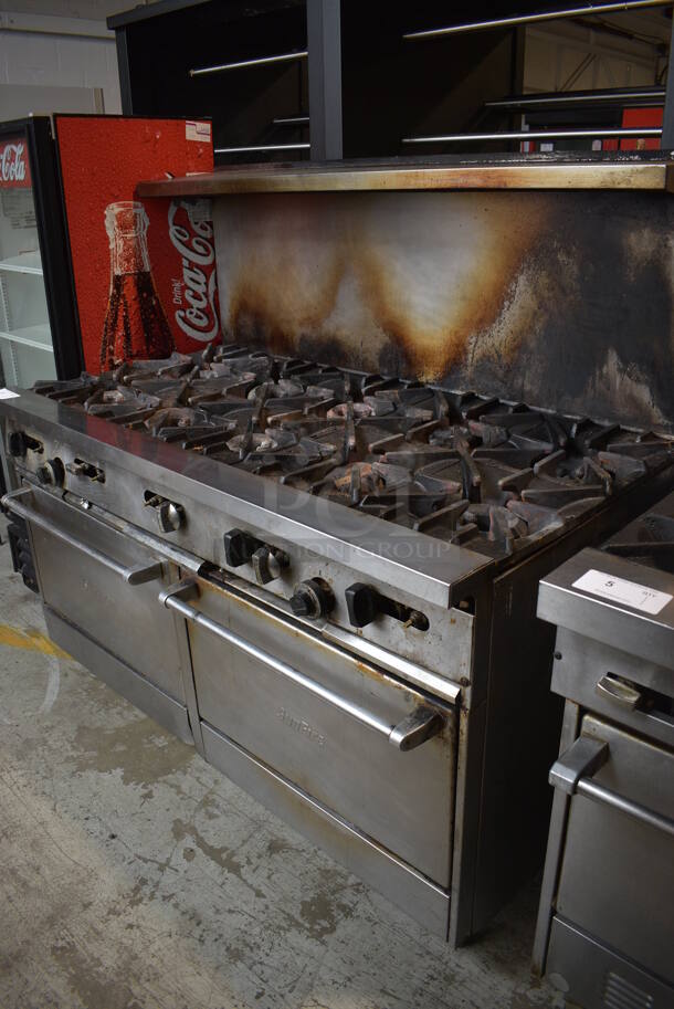 Garland SunFire Stainless Steel Commercial Natural Gas Powered 10 Burner Range w/ 2 Ovens, Over Shelf and Back Splash. 59x34.5x57.5 - Image 3 of 7