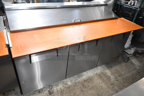 2014 True TSSU-72-18 Stainless Steel Commercial Sandwich Salad Prep Table Bain Marie Mega Top on Commercial Casters. 115 Volts, 1 Phase.  Tested and Powers On But Does Not Get Cold
