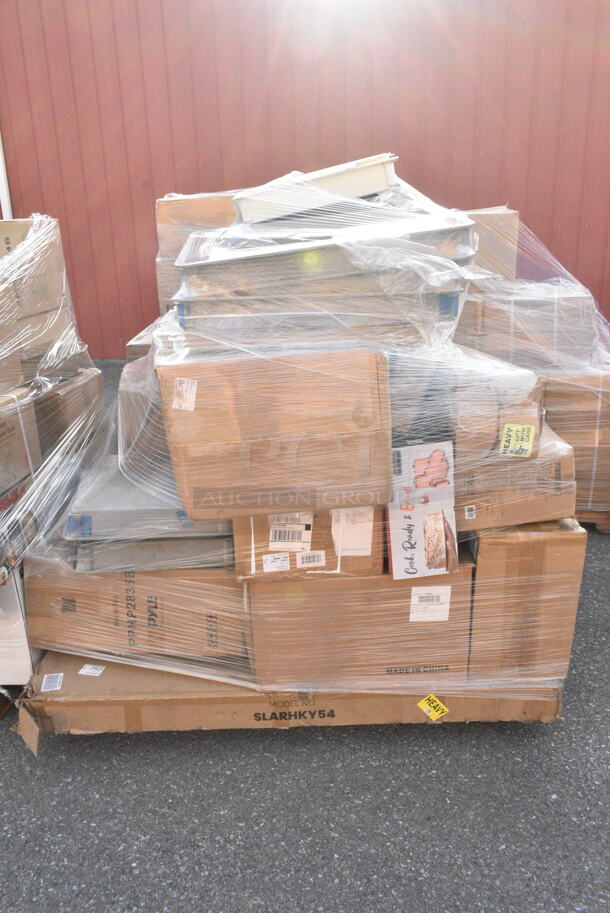 18 IN ORIGINAL BOX! Items Including SLARHKY54 SereneLife 58" Air Hockey Game Table with Motor, Pyle PPHP2835B Dual 8 Inch Portable Speaker, Gray Poly Dough Bins, Pyle 300-Watt Bluetooth Soundbar PSBV200BT. 18 Times Your Bid!  - Image 1 of 7