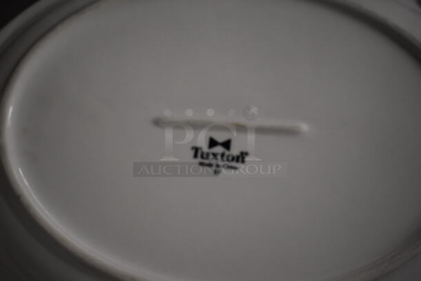 10 White Ceramic Oval Plates w/ Brown Lines on Rim. 13x10.5x1. 10 Times Your Bid! - Image 3 of 3