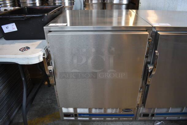 Follett Model REF5 Symphony Stainless Steel Commercial Single Door Undercounter Cooler w/ Poly Coated Racks. 115 Volts, 1 Phase. 24x28x34. Tested and Working!