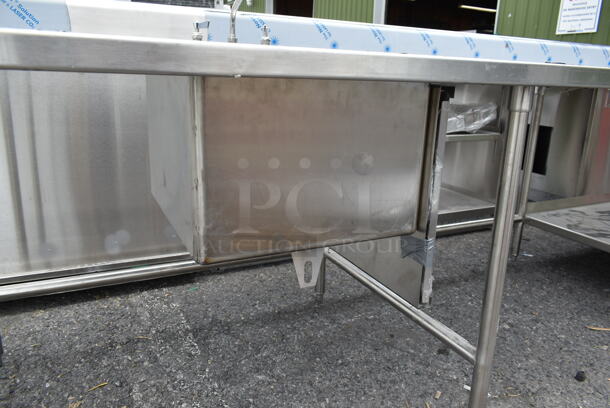 BRAND NEW SCRATCH AND DENT! Stainless Steel Commercial Counter w/ Sink Bay, Faucet, Handles and Under Shelf. - Image 7 of 8