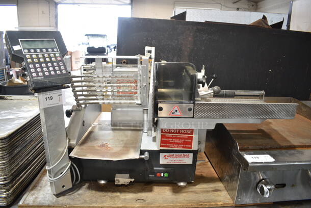 Bizerba A 404 FB US Metal Commercial Countertop Meat Slicer Stacker. 120 Volts, 1 Phase. Tested and Powers On But Parts Do Not Move - Needs Control Box Replaced - Image 1 of 11
