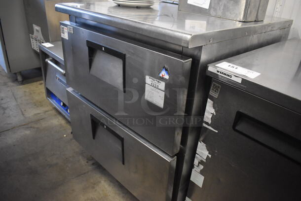 Everest Stainless Steel Commercial 2 Door Undercounter Cooler on Commercial Casters. 28x32x35. Tested and Powers On But Does Not Get Cold - Image 3 of 4