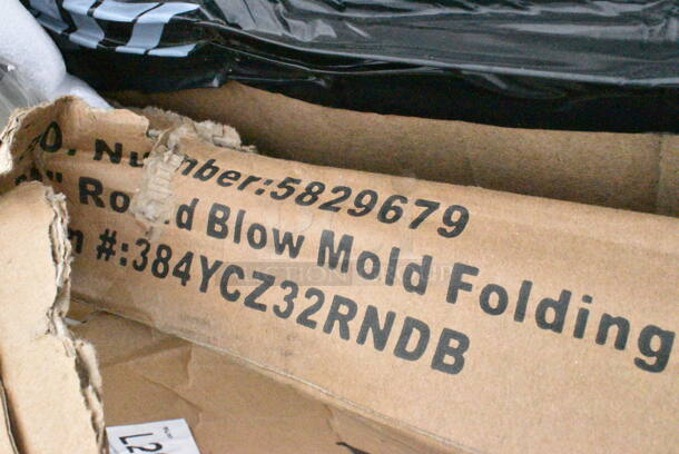 4 BRAND NEW SCRATCH AND DENT! Items Including 384YCZ48RND Lancaster Table & Seating 48" Round Heavy-Duty Granite White Plastic Folding Table, 384YCZ32RNDB Lancaster Table & Seating 32" Round Granite White Heavy-Duty Blow Molded Bar Height Plastic Folding Table, Metal Round Table Base Bottom Piece. May Be Missing Pieces. 4 Times Your Bid!  - Image 5 of 7