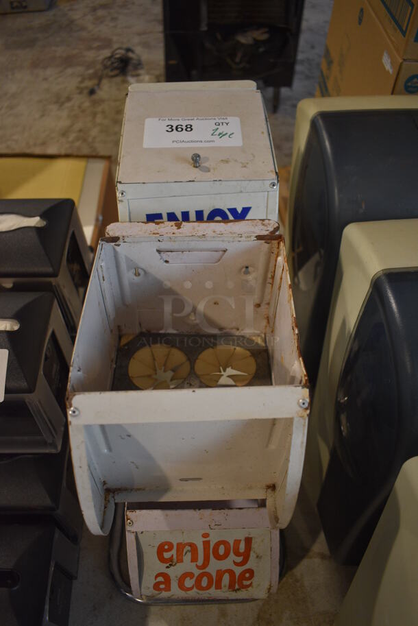2 Metal Countertop Cone Dispensers w/ Extra Top Piece. Missing 2 Lids. 9x11x17. 2 Times Your Bid! - Image 2 of 4