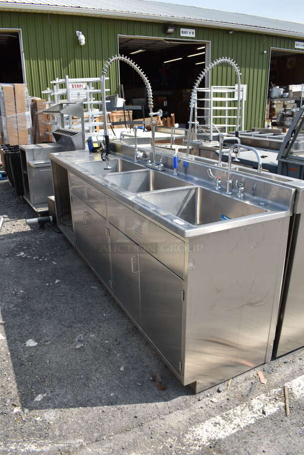 Stainless Steel 3 Bay Sink w/ Undercabinet Spacing, 2 Faucets and Gooseneck Sprayer - Image 3 of 6