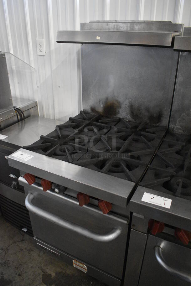 Vulcan Stainless Steel Commercial Natural Gas Powered 4 Burner Range w/ Oven, Over Shelf and Back Splash. 24x30x59 - Image 2 of 7