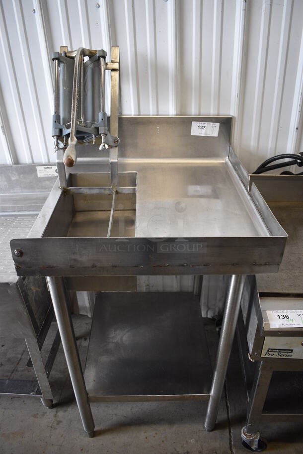 Stainless Steel Commercial Table w/ Mounted Keen Kut Metal Shoe Stringer Potato Cutter. 25x26x41