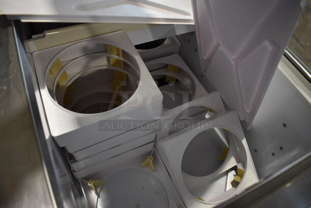 Stainless Steel Commercial Floor Style Ice Cream Dipping Cabinet w/ 1 Rear Clear Lid, Dipwell and Ice Cream Bucket Collars. 67.5x29x52.5. Tested and Powers On But Does Not Get Cold - Image 4 of 7