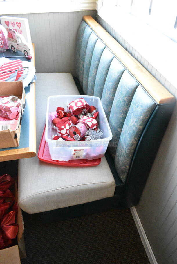 10 Green and Tan Booth Seats; Singles and Doubles. Does Not Include Contents or Tables. 10 Times Your Bid! BUYER MUST REMOVE: Bring Tools and Manpower Needed To Remove This Item. (booth room)  - Image 8 of 8
