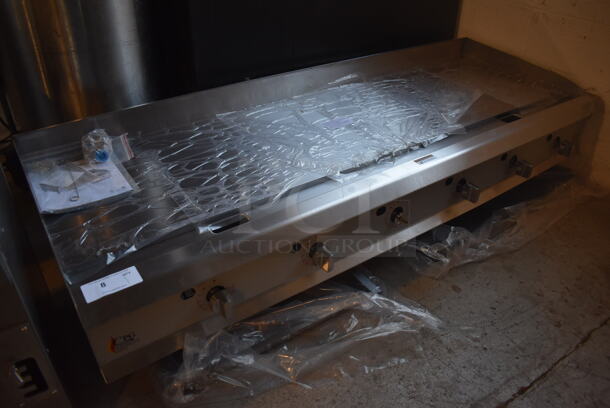 BRAND NEW SCRATCH AND DENT! CPG GT-CPG-72-NL Stainless Steel Commercial Countertop Natural Gas Powered Flat Top Griddle w/ Thermostatic Controls. 180,000 BTU. 72x29x16 - Image 2 of 8