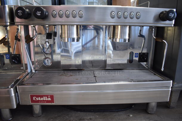 Estella 236ECEM2 Stainless Steel Commercial Countertop 2 Group Espresso Machine w/ 2 Steam Wands. 220-240 Volts, 1 Phase.  - Image 5 of 8
