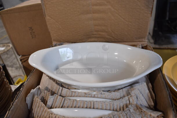 24 BRAND NEW IN BOX! White Ceramic Single Serving Casserole Dishes. 10x5x1.5. 24 Times Your Bid!