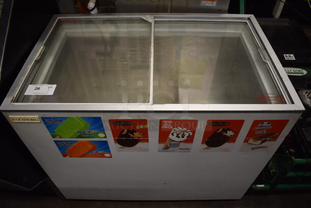 Metal Commercial Chest Freezer Merchandiser on Commercial Casters. Missing 1 Caster. 120 Volts, 1 Phase. 39.5x25x34. Tested and Working! - Image 1 of 6