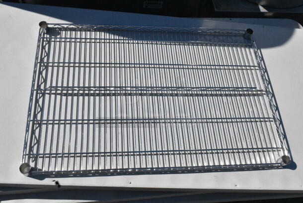 ALL ONE MONEY! Lot of 5 Chrome Finish Wire Shelves and 4 Poles w/ Commercial Casters. 36x24x1.5, 70" - Image 3 of 5